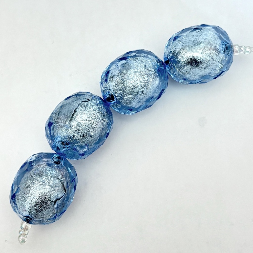 As Low As $2 Faceted Large Olive Blue Silver Lined Acrylic Beads 25mm x 20mm (5)